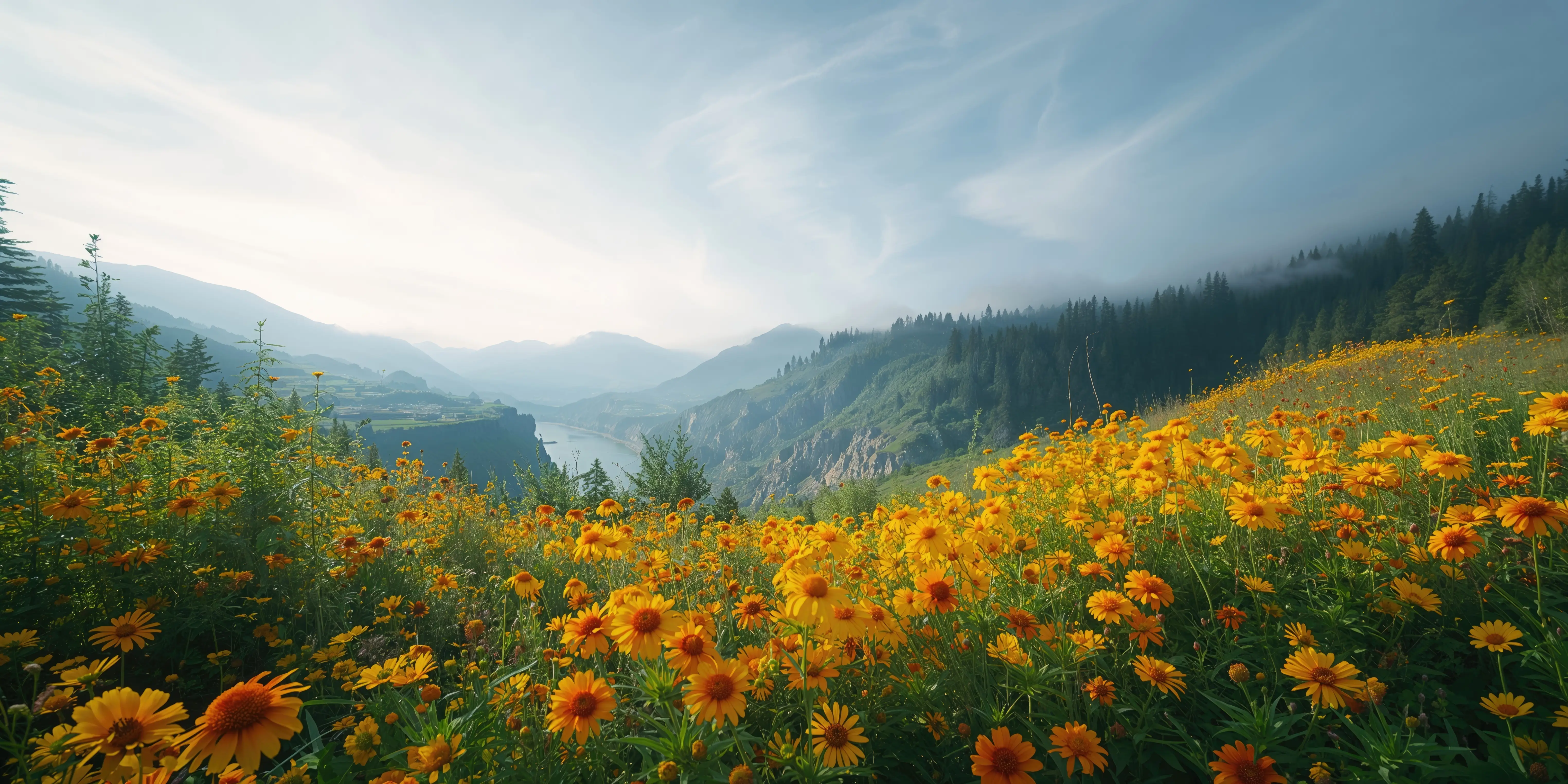 Wildflowers and Columbia River Gorge near The Dalles Oregon