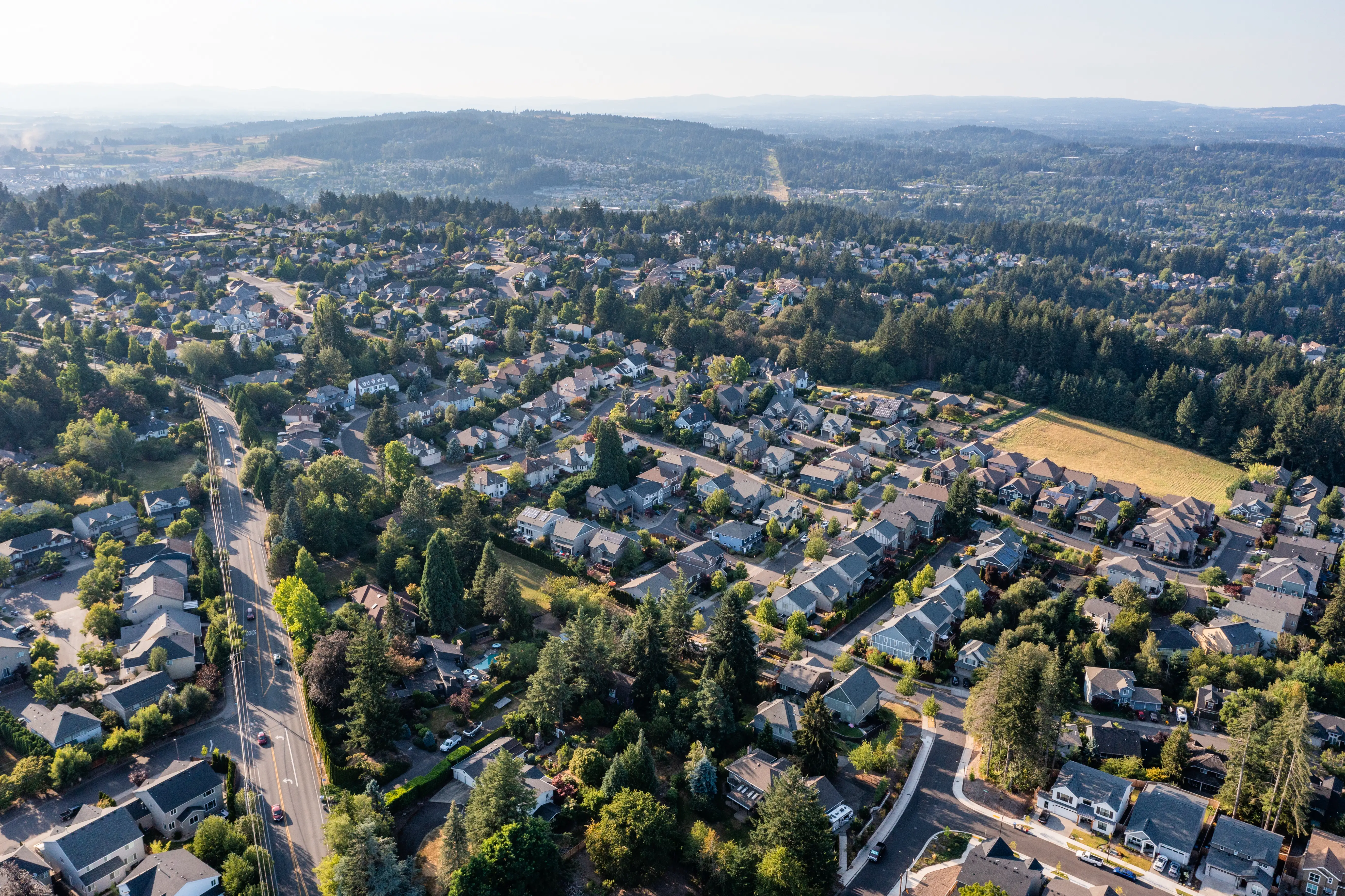 Aerial view of Tigard Oregon neighborhoods